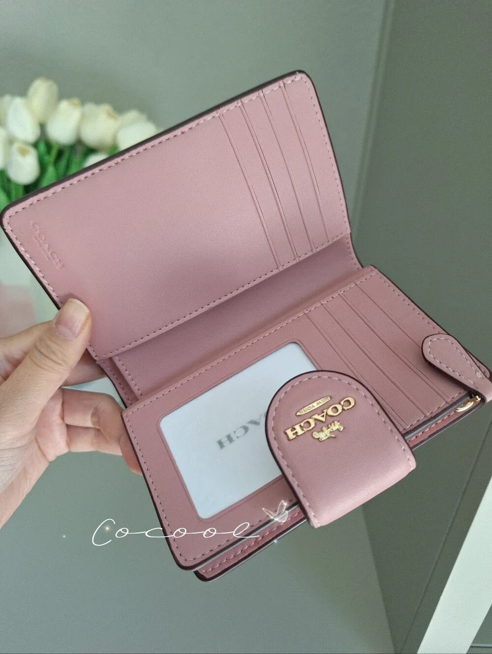 NWT Coach Medium Corner Zip Wallet In Signature Canvas pink Petal color 🔥🔥🔥